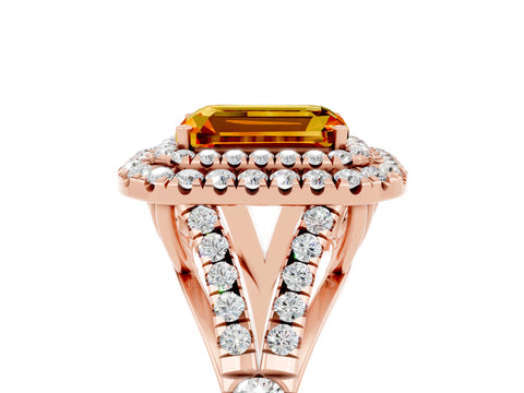 Rose gold Emerald Cut Citrine Pavé Split Shank Double Halo Engagement Ring_5