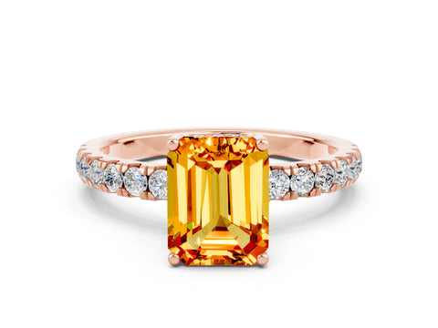 Rose gold Emerald Cut Citrine Pave Band Solitaire Ring with Four-Prong Setting_24