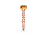 Rose gold Emerald Cut Citrine Pave Band Solitaire Ring with Four-Prong Setting_26