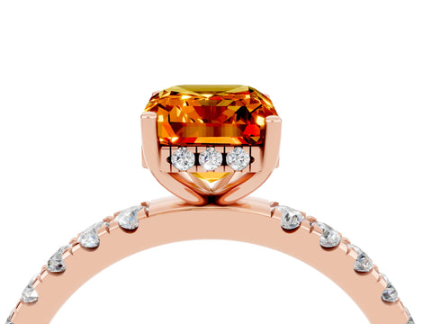 Rose gold Emerald Cut Citrine Pave Band Solitaire Ring with Four-Prong Setting_28