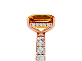 Rose gold Emerald Cut Citrine Pave Band Solitaire Ring with Four-Prong Setting_29