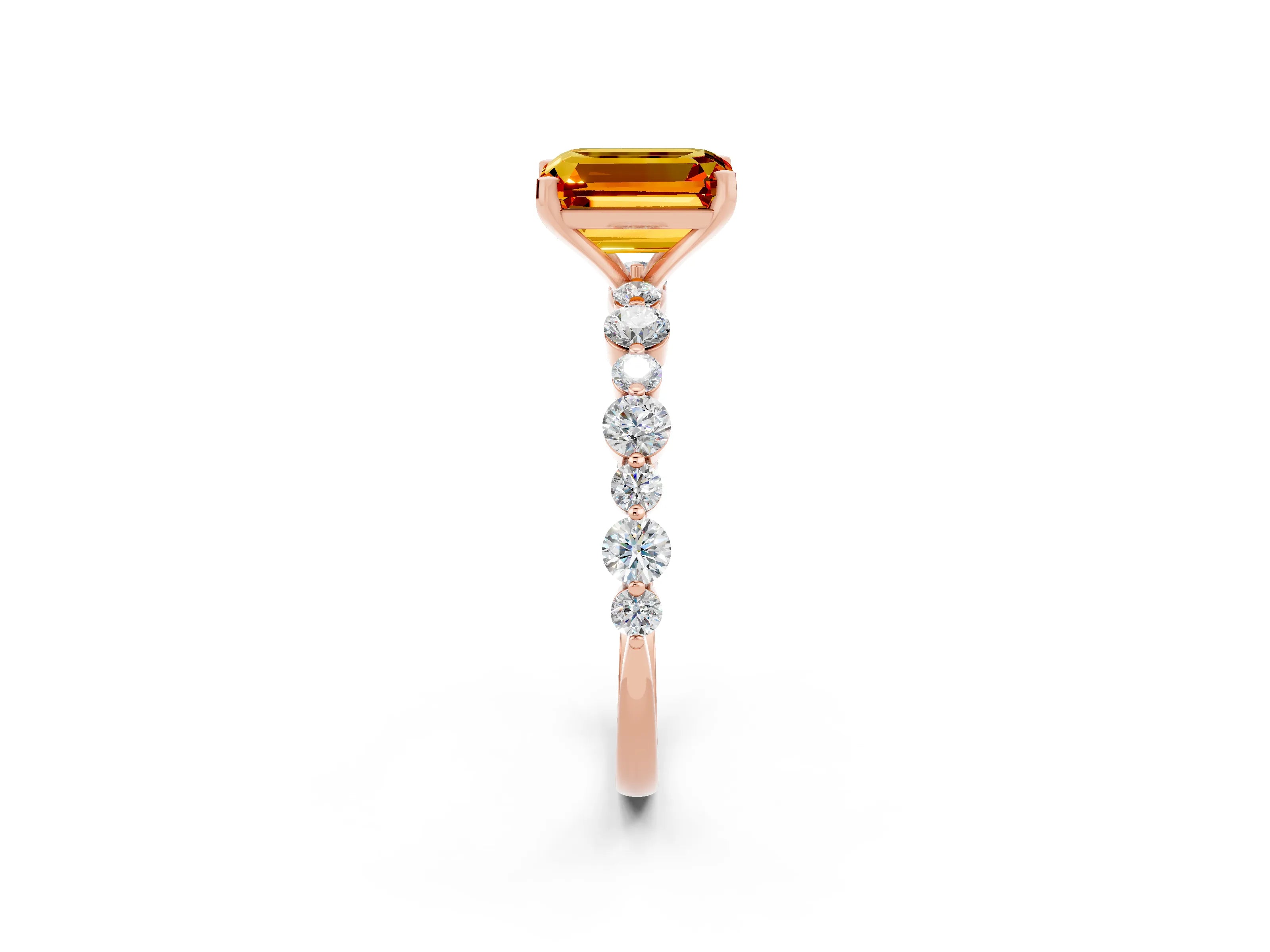 Rose gold Emerald Cut Citrine Prong Set Engagement Ring with Pavé Band_2