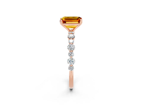 Rose gold Emerald Cut Citrine Prong Set Engagement Ring with Pavé Band_2