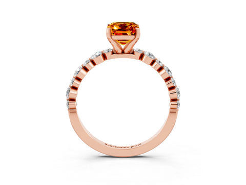 Rose gold Emerald Cut Citrine Prong Set Engagement Ring with Pavé Band_3
