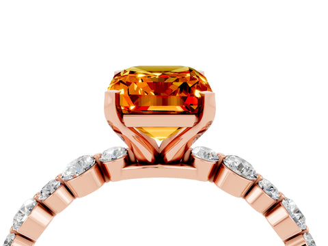 Rose gold Emerald Cut Citrine Prong Set Engagement Ring with Pavé Band_4