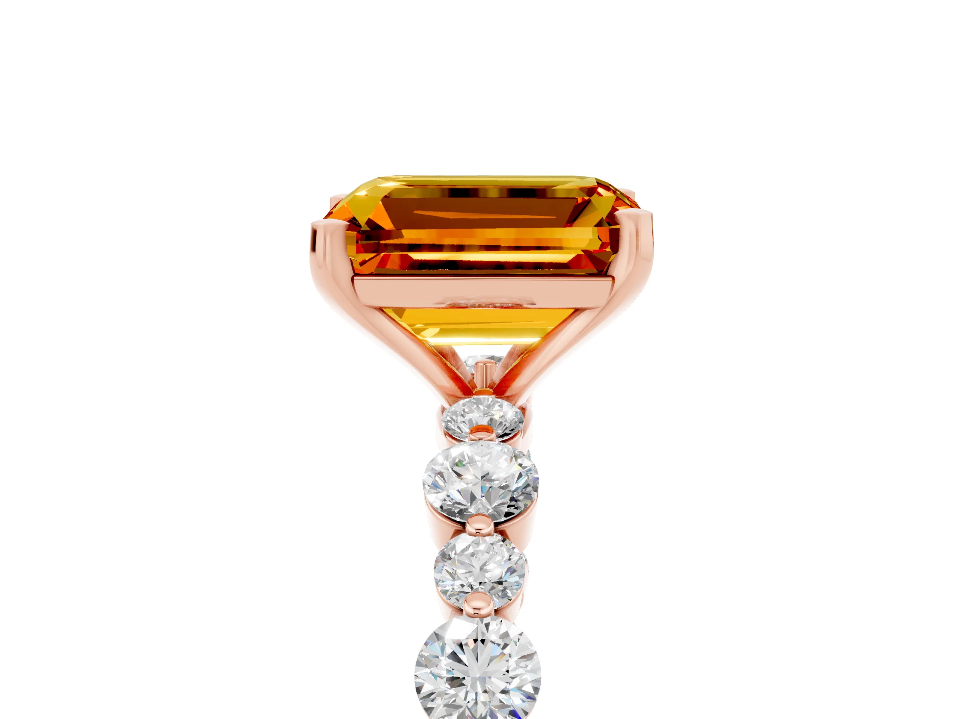 Rose gold Emerald Cut Citrine Prong Set Engagement Ring with Pavé Band_5