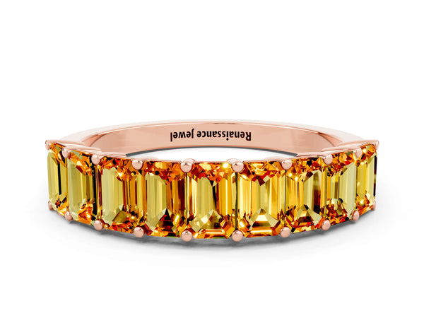 Rose gold Emerald Cut Citrine Prong-Set Eternity Band