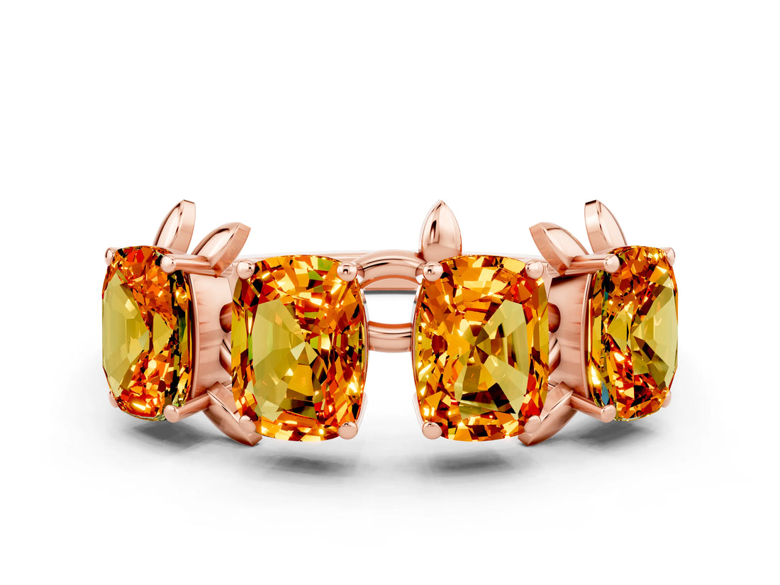 Rose gold Emerald Cut Citrine Prong-Set Half Eternity Band_18