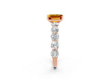 Rose gold Emerald Cut Citrine Prong Setting with Side Stones on a Pave Band_2