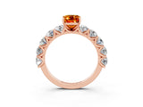 Rose gold Emerald Cut Citrine Prong Setting with Side Stones on a Pave Band_3