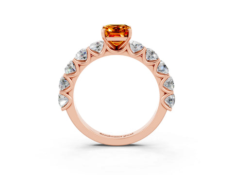 Rose gold Emerald Cut Citrine Prong Setting with Side Stones on a Pave Band_3
