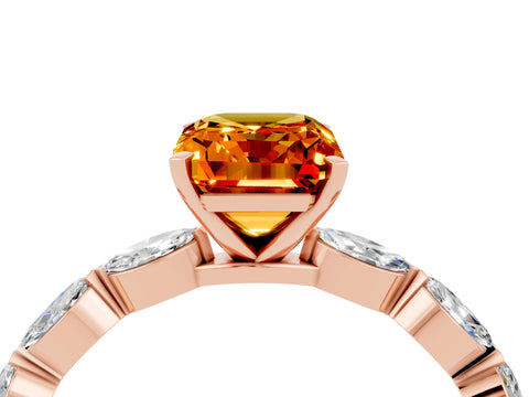Rose gold Emerald Cut Citrine Ring with Marquise Side Stones and Prong Setting_4