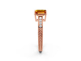 Rose gold Emerald Cut Citrine Ring with Milgrain Pavé Band and Four-Prong Setting_14