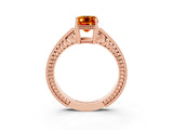 Rose gold Emerald Cut Citrine Ring with Milgrain Pavé Band and Four-Prong Setting_15