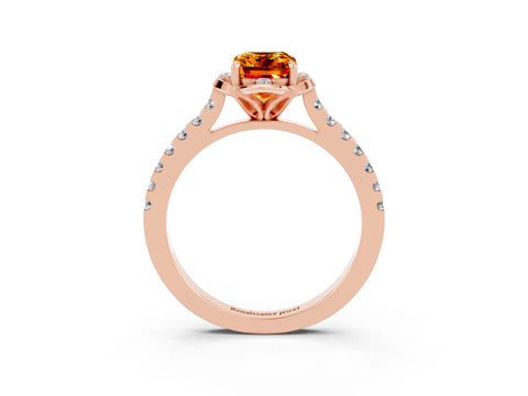 Rose gold Emerald Cut Citrine Ring with Pavé Band and Floral Prong Setting_3