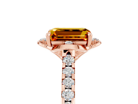 Rose gold Emerald Cut Citrine Ring with Pavé Band and Floral Prong Setting_5