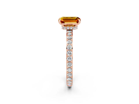 Rose gold Emerald Cut Citrine Ring with Pavé Band and Four-Prong Setting_2
