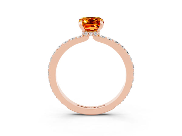 Rose gold Emerald Cut Citrine Pavé Engagement Ring with Round  Accents and Prong Setting