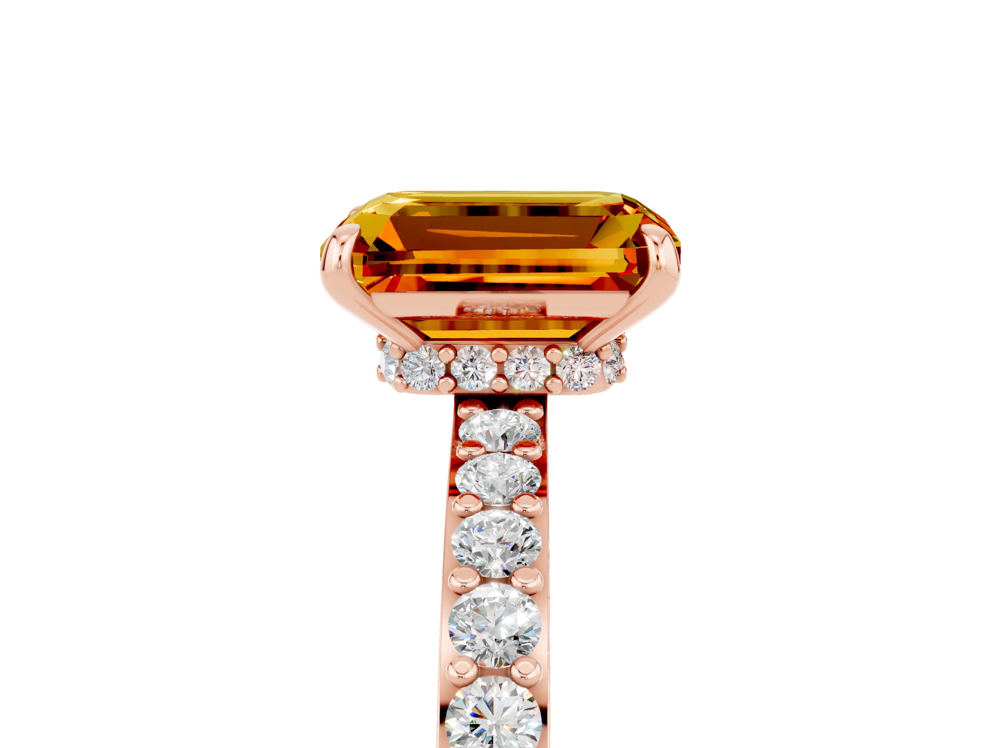 Rose gold Emerald Cut Citrine Ring with Pavé Band and Four-Prong Setting_5