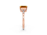 Rose gold Emerald Cut Citrine Ring with Side Stones and Four-Prong Setting_38
