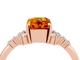 Rose gold Emerald Cut Citrine Ring with Side Stones and Four-Prong Setting_40