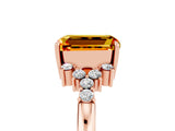 Rose gold Emerald Cut Citrine Ring with Side Stones and Four-Prong Setting_41