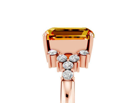 Rose gold Emerald Cut Citrine Ring with Side Stones and Four-Prong Setting_41