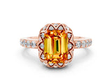 Rose gold Emerald Cut Citrine Scalloped Halo Engagement Ring with Round Shared Prong Band_24