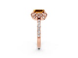 Rose gold Emerald Cut Citrine Scalloped Halo Engagement Ring with Round Shared Prong Band_26