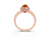 Rose gold Emerald Cut Citrine Scalloped Halo Engagement Ring with Round Shared Prong Band_27