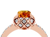 Rose gold Emerald Cut Citrine Scalloped Halo Engagement Ring with Round Shared Prong Band_28