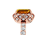 Rose gold Emerald Cut Citrine Scalloped Halo Engagement Ring with Round Shared Prong Band_29