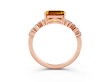 Rose gold Emerald Cut Citrine Scattered Round Accent Ring with Prong Setting_15