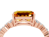 Rose gold Emerald Cut Citrine Scattered Round Accent Ring with Prong Setting_16