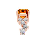Rose gold Emerald Cut Citrine Scattered Round Accent Ring with Prong Setting_17