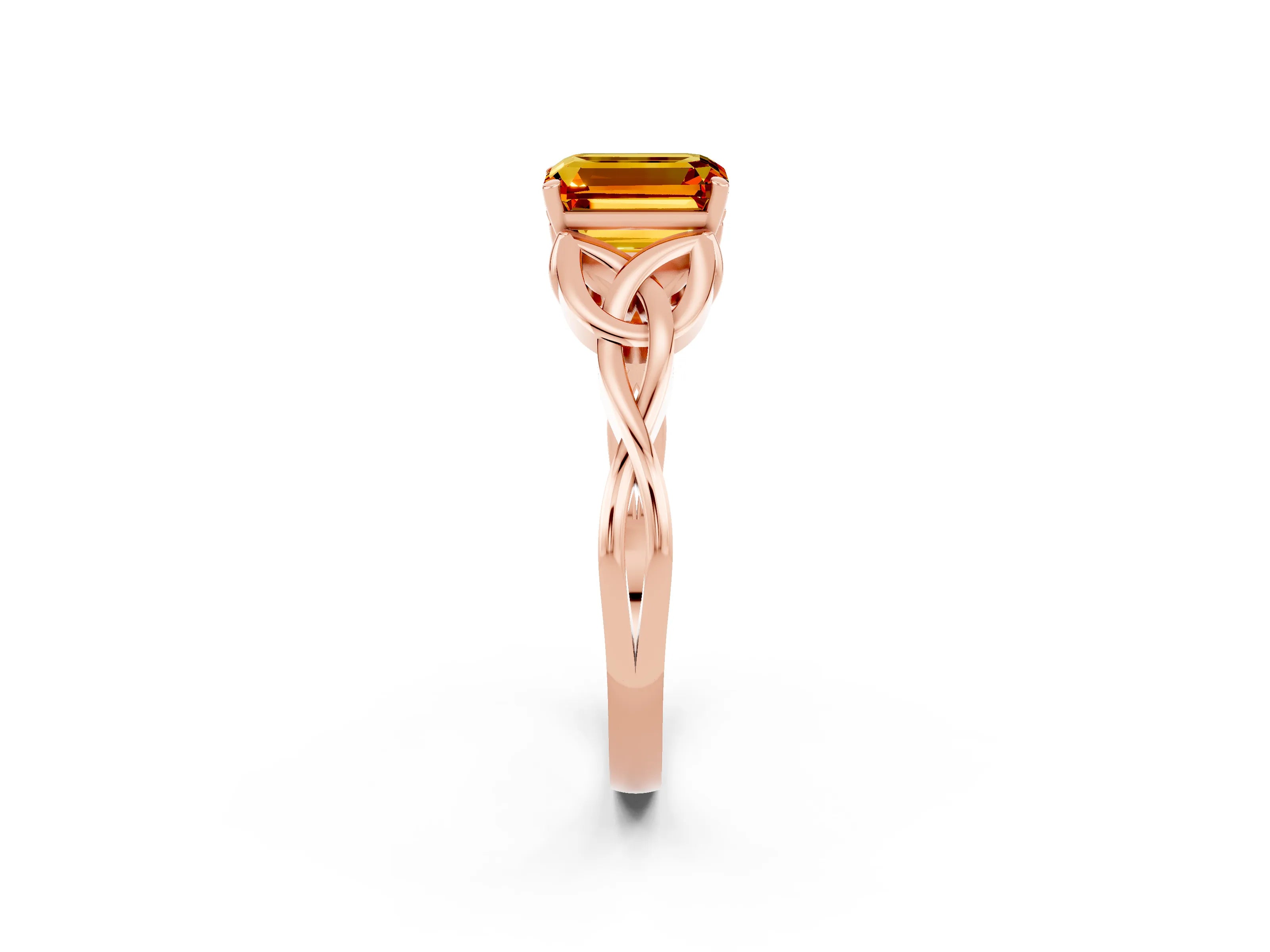 Rose gold Emerald Cut Citrine Solitaire Celtic Knot Ring with Four-Prong Setting_14
