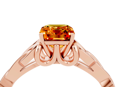 Rose gold Emerald Cut Citrine Solitaire Celtic Knot Ring with Four-Prong Setting_16