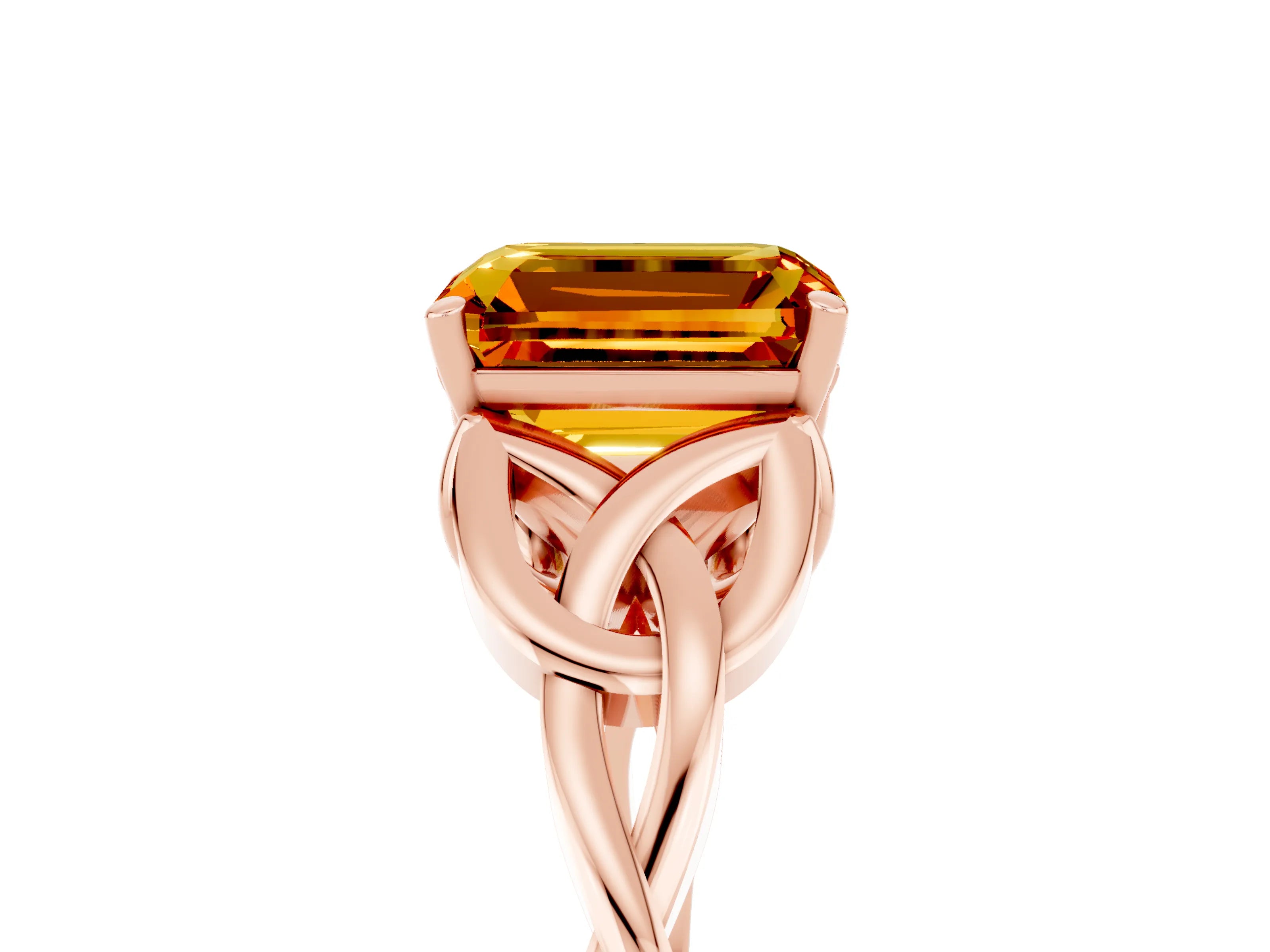 Rose gold Emerald Cut Citrine Solitaire Celtic Knot Ring with Four-Prong Setting_17
