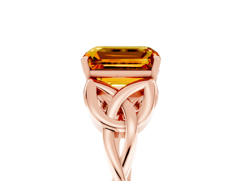 Rose gold Emerald Cut Citrine Solitaire Celtic Knot Ring with Four-Prong Setting_17