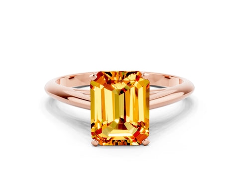 Rose gold Emerald Cut Citrine Solitaire Engagement Ring with Cathedral Setting and Four-Prong Mount_12