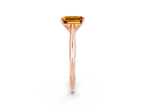 Rose gold Emerald Cut Citrine Solitaire Engagement Ring with Cathedral Setting and Four-Prong Mount