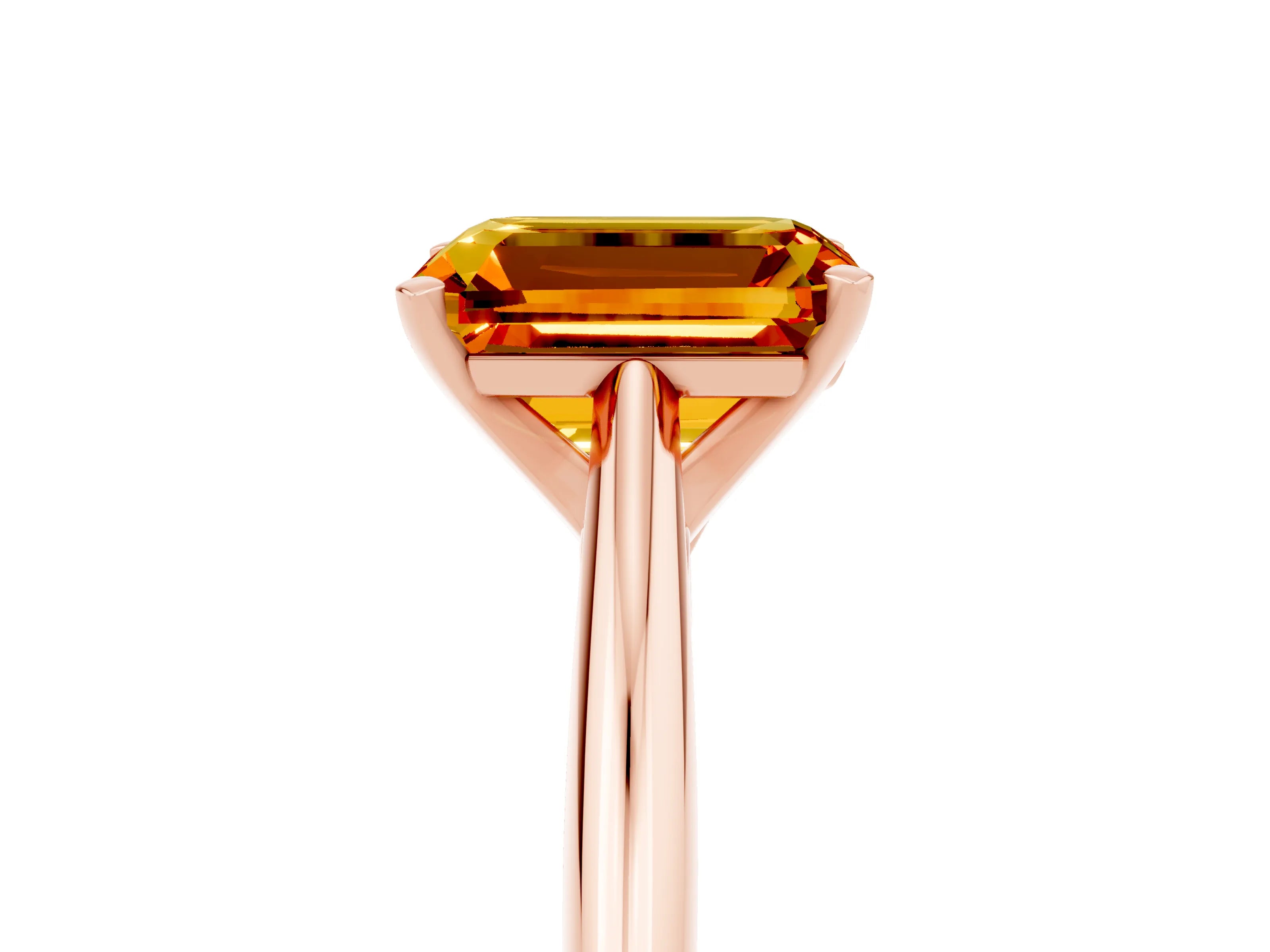 Rose gold Emerald Cut Citrine Solitaire Engagement Ring with Cathedral Setting and Four-Prong Mount_17