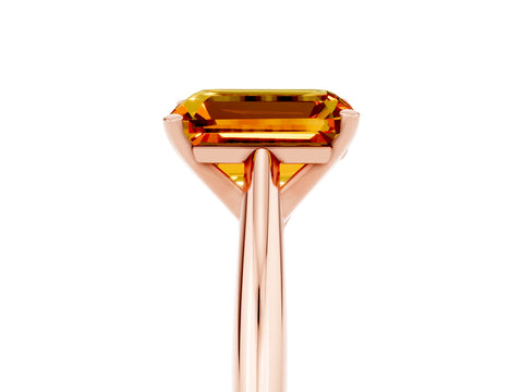 Rose gold Emerald Cut Citrine Solitaire Engagement Ring with Cathedral Setting and Four-Prong Mount_17