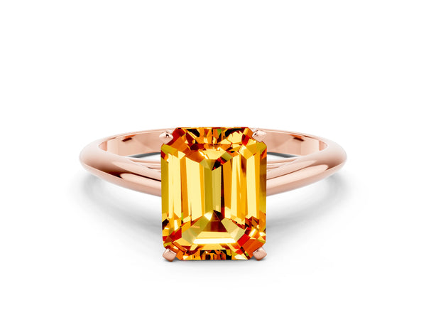 Rose gold Emerald Cut Citrine Solitaire Engagement Ring with Cathedral Setting and Four-Prong Mount