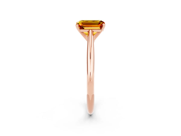 Rose gold Emerald Cut Citrine Solitaire Engagement Ring with Cathedral Setting and Four-Prong Mount