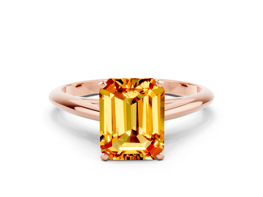 Rose gold Emerald Cut Citrine Solitaire Engagement Ring with Cathedral Setting and Four-Prong Mount_66