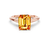 Rose gold Emerald Cut Citrine Solitaire Engagement Ring with Cathedral Setting and Four-Prong Mount_66