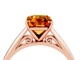 Rose gold Emerald Cut Citrine Solitaire Engagement Ring with Cathedral Setting and Four-Prong Mount_70