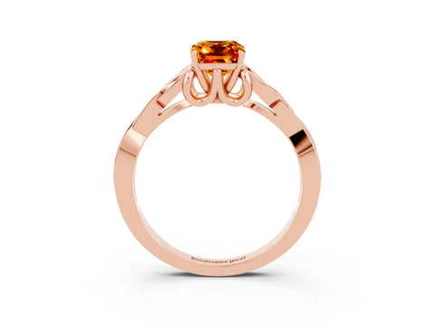 Rose gold Emerald Cut Citrine Solitaire Engagement Ring with Celtic Knot Band and Four-Prong Setting_3