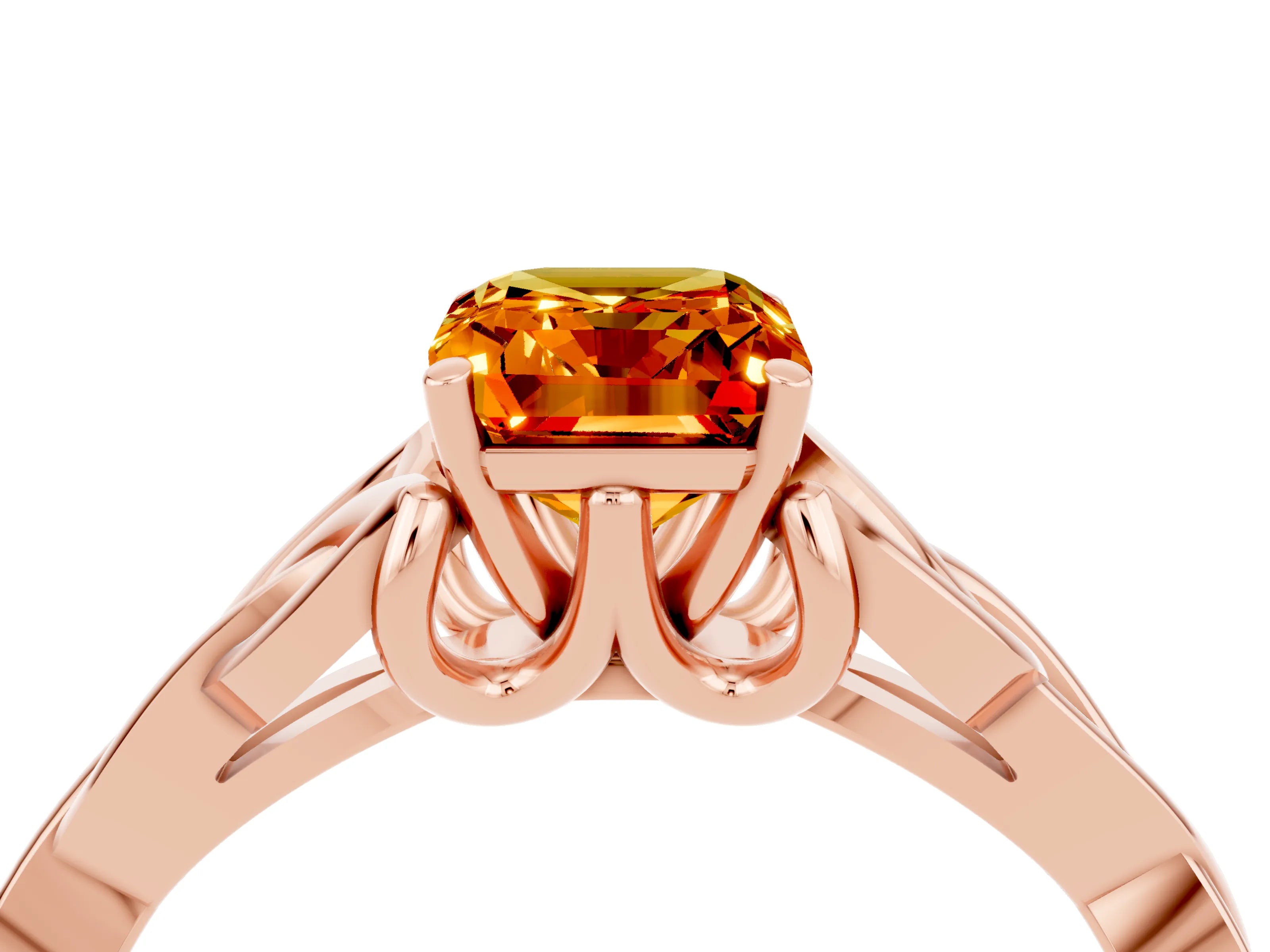 Rose gold Emerald Cut Citrine Solitaire Engagement Ring with Celtic Knot Band and Four-Prong Setting_4
